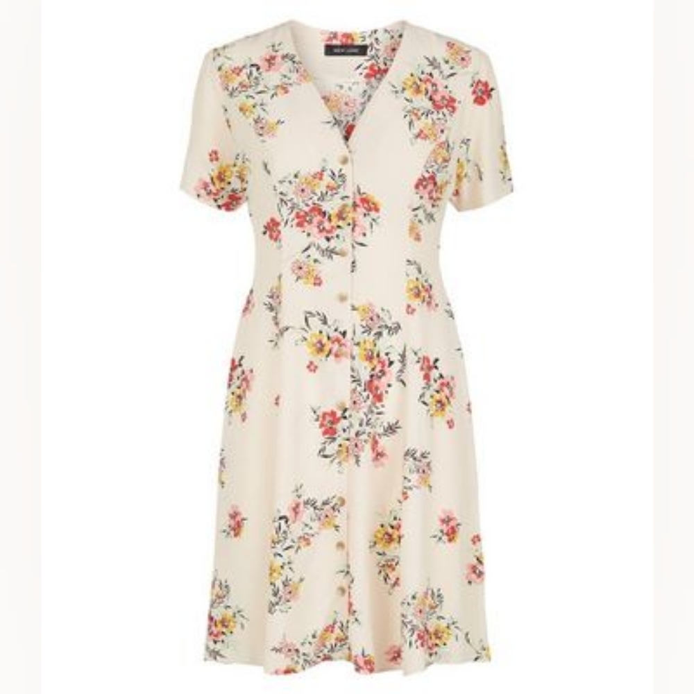 ✨ New Look Floral Feminine Print Cream Dress Size 6 ✨ NWT